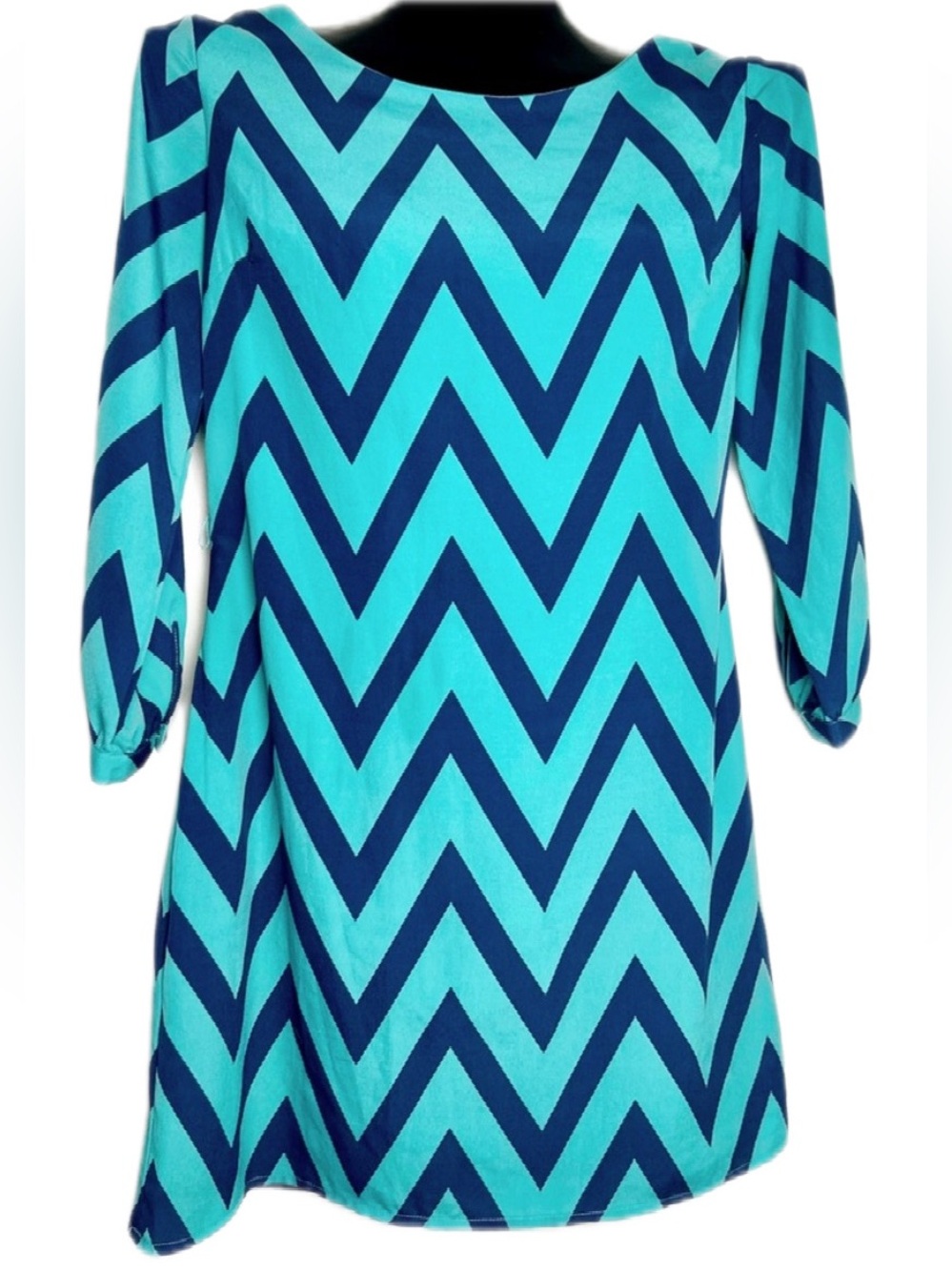 Sequin Hearts Teal & Navy Chevron Dress
